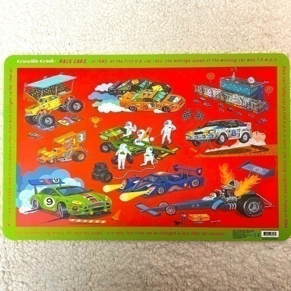 ☀️ 2/$10 Crocodile Creek "Race Cars" Children's Placemat - Picture 1 of 7